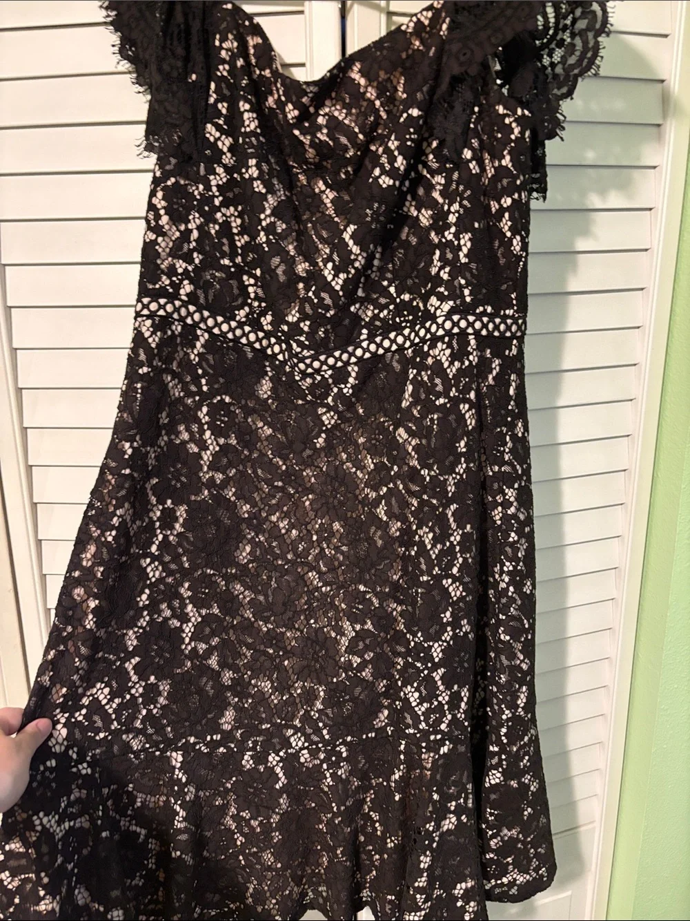 J. Crew Black Lace Midi Dress with Flutter Cap Sleeves